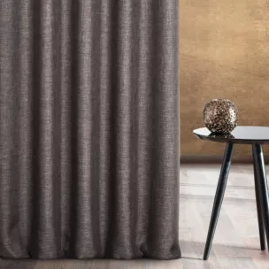 Zasłona szyta na taśmie 5 cm popielata z tkaniny zaciemniającej typu dimout o naturalnym splocie, z efektem melanżu