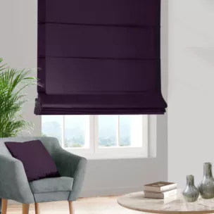 Roleta rzymska fioletowa z tkaniny trudnopalnej, zaciemniającej, typu blackout