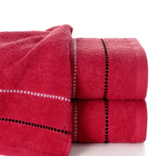 Ręcznik do rąk 30x50 cm bawełniany kolor czerwony z kontrastującymi paseczkami 500 g/m2 SUZI