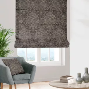 Roleta rzymska srebrno złocista z połyskującej tkaniny zdobionej eleganckim wzorem Pierre Cardin