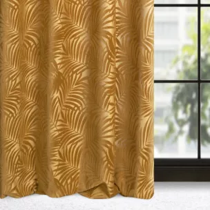 Zasłona welwetowa złocista z trójwymiarowym wzorem liści 140x250 cm przelotka - LIVIA