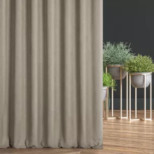 Zasłona szyta na taśmie 5 cm beżowo kremowa z tkaniny o grubym splocie i efektem melanżu