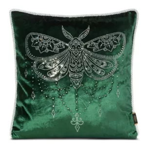 Poszewka na poduszkę 45x45 cm welwetowa, ciemnozielona zdobiona wzorem motyla z kryształków ROYAL 8