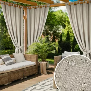Zasłona beżowa z wodoodpornej tkaniny idealna do ogrodu i na taras 155x220 cm szelki/rzep GARDEN
