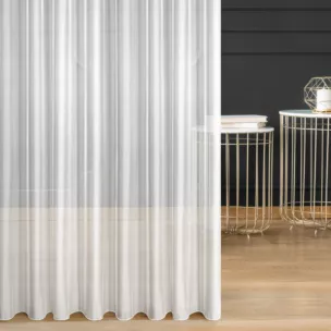 Firana szyta na taśmie 5 cm beżowa z błyszczącej tkaniny wykończonej obciążnikiem