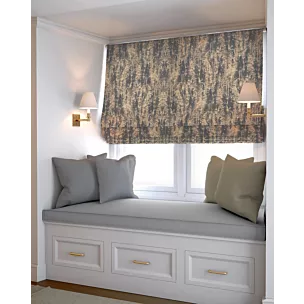 Roleta rzymska grafitowo złota z eleganckiej tkaniny załonowej o prostym splocie z połyskującym dodatkiem