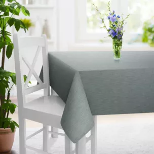 Obrus szyty srebrny o naturalnym, luźnym splocie w stylu eko