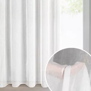 Firana biało, szampańska z etaminy zdobiona nakrapianym błyszczącym wzorem 140x270 cm taśma LUCILA