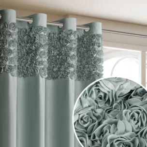 Zasłona miętowa z welwetu zdobiona aplikacją 3D róż 140x250 cm przelotka - ROSES Eva Minge