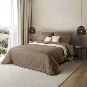 Pościel 140x200 cm satyna bawełniana kolor brązowy w drobne prążki VERA