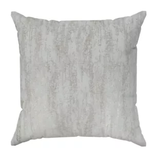 Poszewka szyta kremowo złocista z grubej, welwetowej tkaniny z efektem przecieranego wzoru, zdobiona delikatnie połyskującym nadrukiem