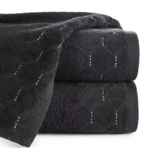 Ręcznik kąpielowy 50x90 cm bawełniany kolor czarny z welwetową geometryczną bordiurą 500 g/m2 LUMIA