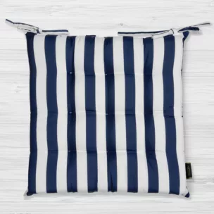 Poduszka na krzesło 40 x 40 x 5 cm wodoodporna granatowo, biała zdobiony subtelnymi pasami  GARDEN
