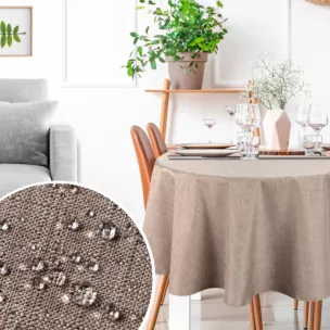 Okrągły obrus na stół średnica 150 cm beżowy wodoodporny - KATE