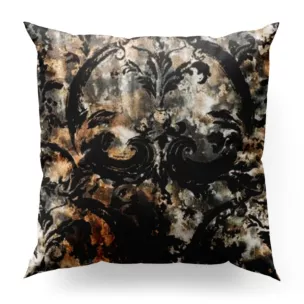 Poszewka szyta czarno złota z grubej welwetowej tkaniny w duży ornamentowy wzór