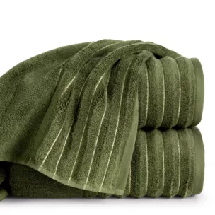 Ręcznik kąpielowy 70x140 cm kolor zielony zdobiony prążkami z błyszczącej nici 500 g/m2 LUNARI