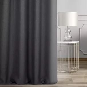 Zasłona szyta na taśmie 5 cm grafitowa z tkaniny o naturalnym splocie w stylu eko