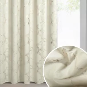 Zasłona kremowo, szampańska welwetowa zdobiona błyszczącym nadrukiem 140x270 cm taśma - RAJA