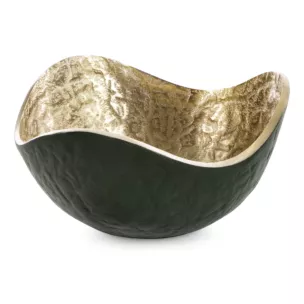 Metalowa misa PEDRO o falujących brzegach zielono-złota