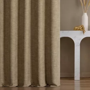 Zasłona szyta na taśmie 5 cm miodowa tkanina o naturalnym charakterze z efektem melanżu