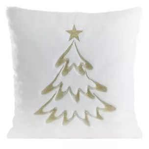 Poszewka na poduszkę świąteczna 45x45 cm biało, szampańska z przyjemnego futerka zdobiona haftem choinki