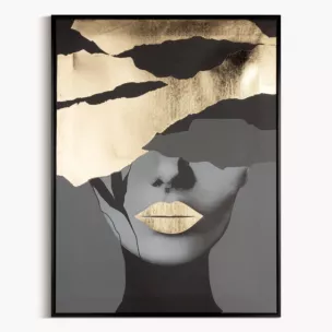 Obraz postaci czarno, złoty nadruk na płótnie oprawiony w czarną ramkę 60x80 cm