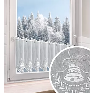 Tkanina firanowa zazdrostka z etaminy zdobiona świątecznym haftem dzwoneczków