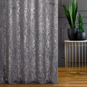 Tkanina zasłonowa gruba, welwetowa, z ornamentowym złocistym wzorem o przecieranej strukturze z kolekcji Pierre Cardin