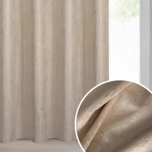 Zasłona ciemnobeżowa welwetowa zdobiona złotym przecieranym wzorem złote przelotki - DARA