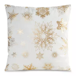 Poszewka na poduszkę 45x45 cm welwetowa, biało szampańska zdobiona śnieżynkami JOY