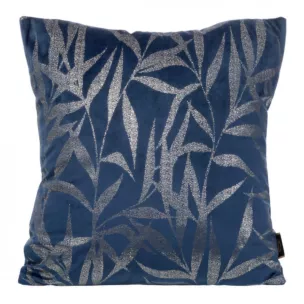 Poszewka na poduszkę 45x45 cm welwetowa kolor granatowy ze złocistym nadrukiem liści BLINK 22