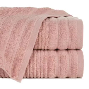 Ręcznik do rąk 30x50 cm bawełniany kolor pudrowy róż zero twist zdobiony paseczkami 400 g/m2 SAMMY