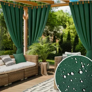 Zasłona ciemnozielona z wodoodpornej tkaniny idealna do ogrodu i na taras 155x260 cm szelki/rzep - GARDEN