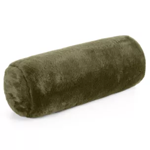 Poduszka wałek 15x45 cm oliwkowa z miękkiej futrzanej tkaniny  NINA