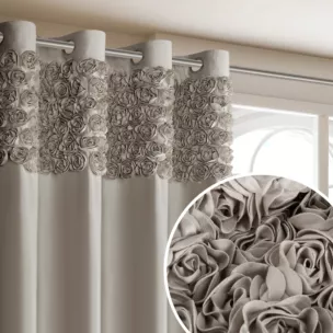 Zasłona beżowa z welwetu zdobiona aplikacją 3D róż 140x250 cm przelotka - ROSES Eva Minge