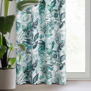 Zasłona biało, zielona w liście z tkaniny 140x270 cm taśma - ADELINE - Diva Line
