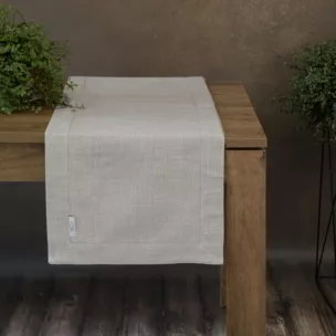 Bieżnik na stół srebrny 40x140 cm z tkaniny przypominającej płótno STELLA 2 z podwójną listwą na brzegach