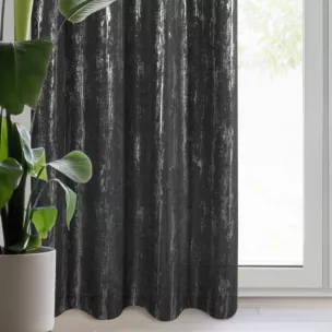 Zasłona czarno, srebrzysta zdobiona błyszczącym nadrukiem 140x250 cm przelotka - LIBI