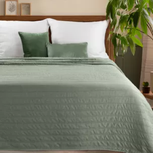 Narzuta imitująca len miętowa pikowana metodą hot press 220x240 cm SELEN