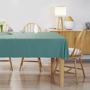 Obrus szyty jasnoturkusowy o naturalnym, gęstym splocie w stylu eko