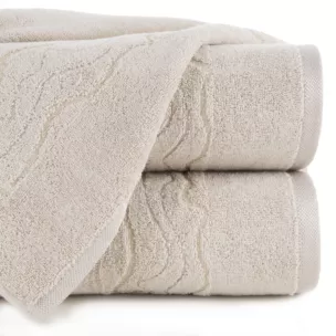 Ręcznik do rąk 30x50 cm bawełniany kolor beżowy zdobiony bordiurą z błyszczącym wzorem 500 g/m2 KARIN