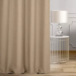 Zasłona szyta na taśmie 5 cm jasnobrązowa z tkaniny o naturalnym splocie w stylu eko