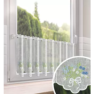 Tkanina firanowa zazdrostka z etaminy zdobiona haftem lawendy