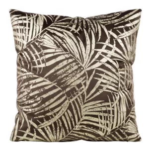 Poszewka na poduszkę 45x45 cm welwetowa brązowa ze złocistym nadrukiem liści BLINK 26