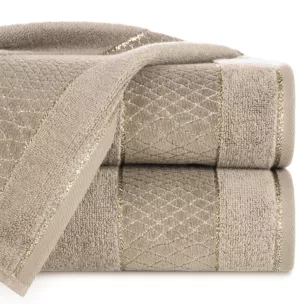 Ręcznik do rąk 30x50 cm bawełniany kolor beżowy z geometrycznym motywem 500 g/m2 ROSA