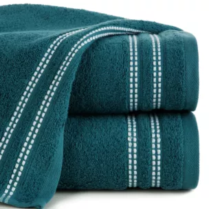 Ręcznik kąpielowy 50x90 cm bawełniany kolor turkusowy z subtelną bordiurą w paseczki 500 g/m2 ALLY