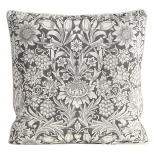 Poszewka na poduszkę 50x50 cm bawełniana z dodatkiem lnu zdobiona nadrukiem roślinnym stalowo, kremowa LEN
