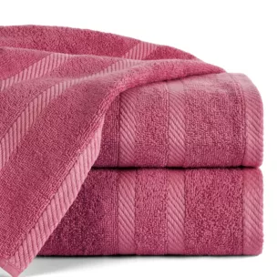Ręcznik kąpielowy 100x150 cm bawełniany kolor ciemnoróżowy z ozdobną bordiurą 500 g/m2 MILO