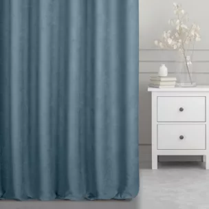 Zasłona szyta na taśmie 5 cm ciemnoniebieska z miękkiej tkaniny o welurowej strukturze i wyraźnym splocie