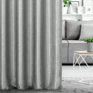 Zasłona szyta na taśmie 5 cm popielata z gładkiej, zaciemniającej tkaniny z wyraźnym splotem